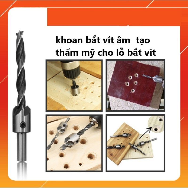 Bộ 7 mũi khoan gỗ doa lỗ vít lỗ ÂM