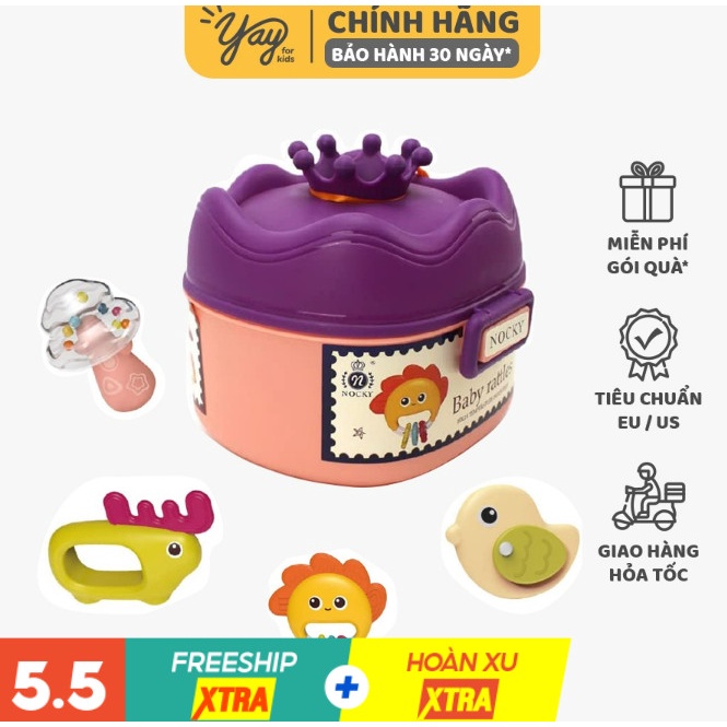 Đồ Chơi Phát Triển Giác Quan - Gặm Nướu Kiêm Lục Lạc Bộ 10 món Cho Trẻ Sơ Sinh - Nocky