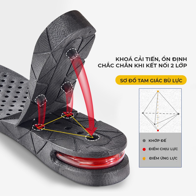 Lót giày tăng chiều cao đệm khí màu đen phù hợp cho cả nam và nữ 1 đôi tăng thêm 3cm hoặc 5cm và tự cắt theo size