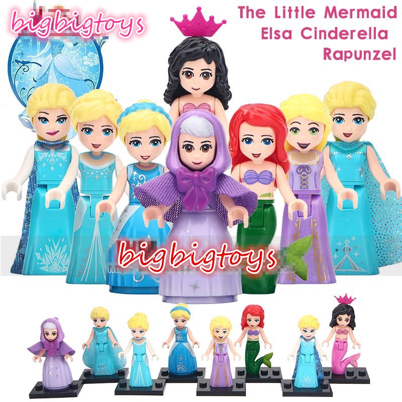 Bộ 8 búp bê Lego thu nhỏ hình công chúa Lọ Lem/Elsa/Anna F010-017 dành cho trẻ em