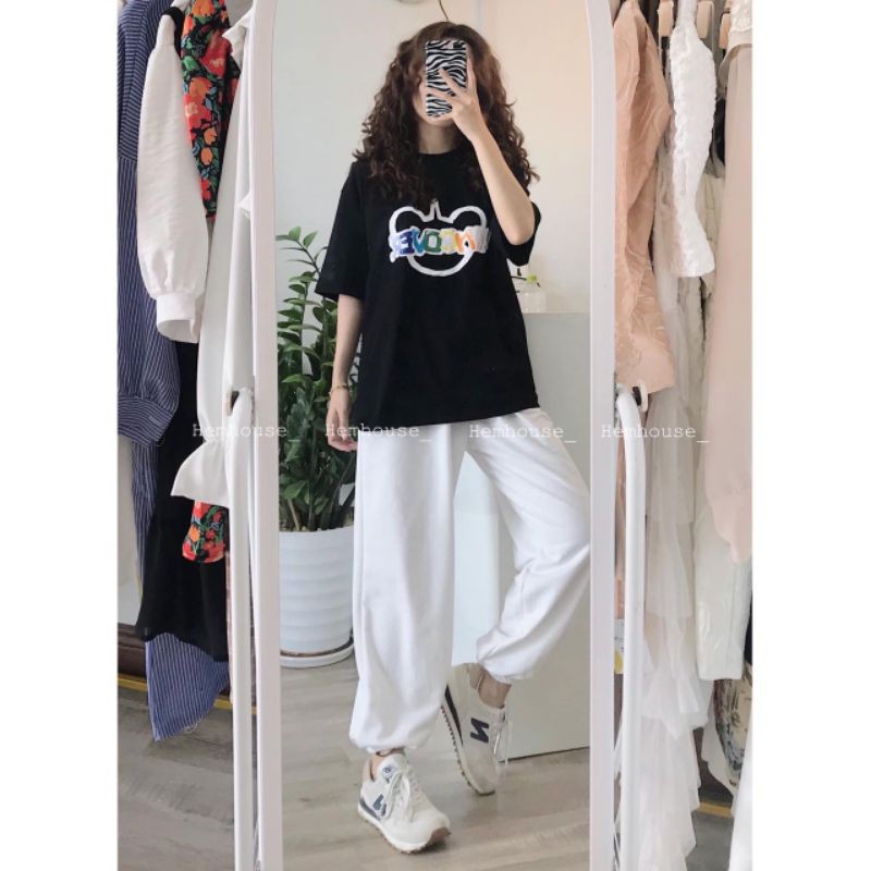 Set đồ LOVE phom unisex, Áo phom rộng quần chun gấu (hình chụp thật 100%)