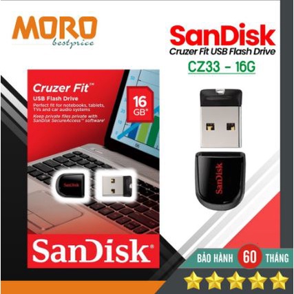 [USB mini siêu nhỏ] Sandisk Cruzer Fit CZ33 - USB 16GB / 32GB 2.0 mini siêu nhỏ - Bảo hành 5 năm