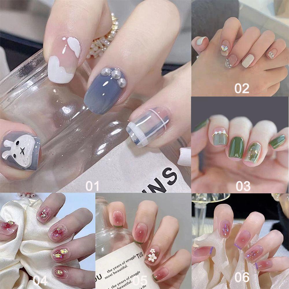 Hộp 24 Móng Tay Giả Ngắn / Tròn / Vuông Có Thể Tháo Rời MIHAN1