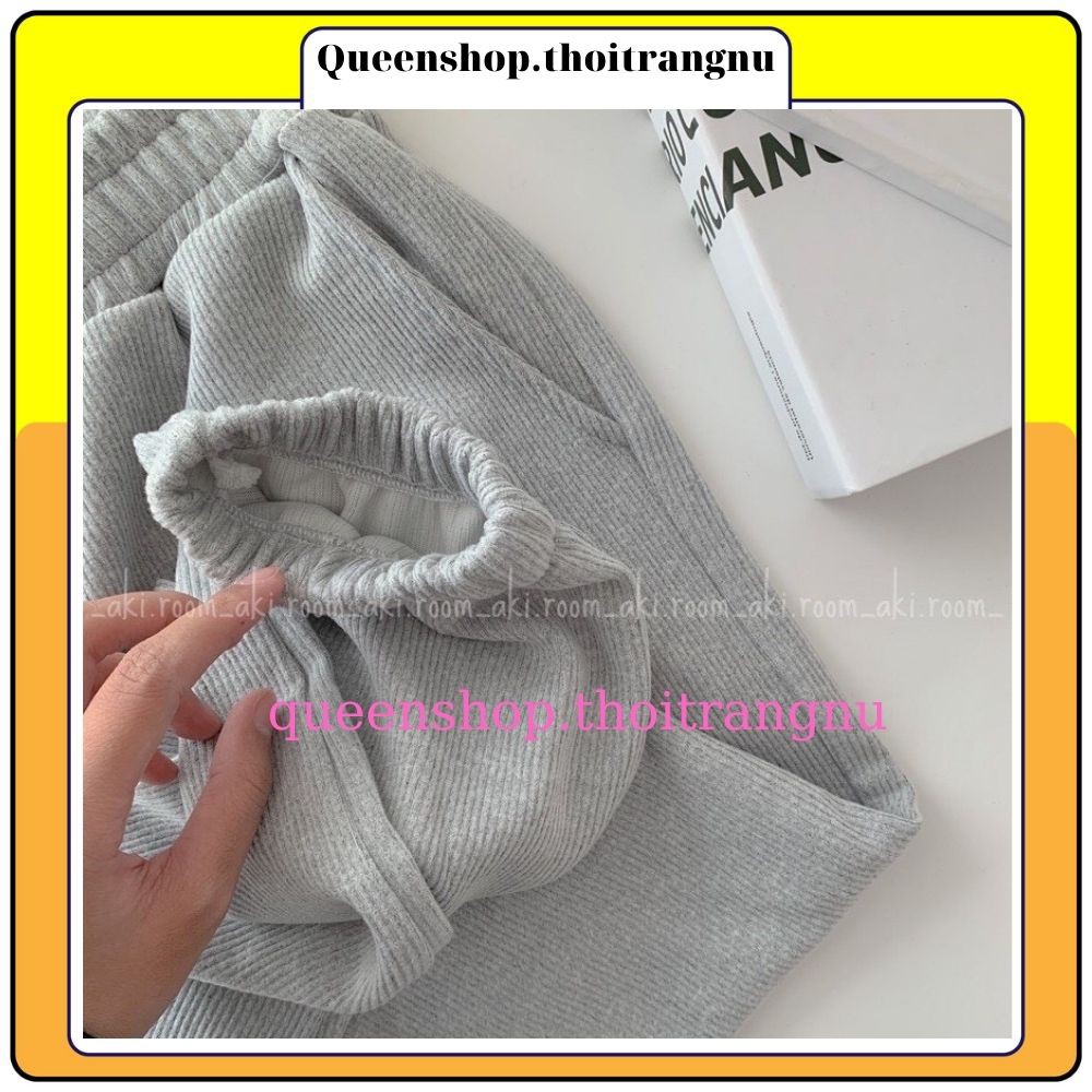 Quần jogger nữ bo gấu nhung tăm , quần baggy gân tăm lưng chun Queenshop