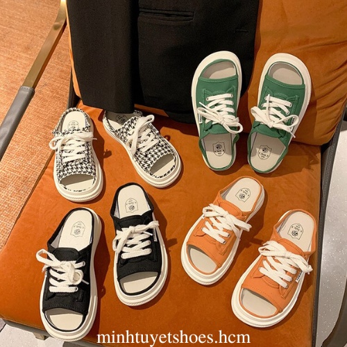 giày sục thể thao nữ hở mũi dép mùa hè đế bằng cao 3cm kiểu cột dây mẫu mới Minhtuyetshoes