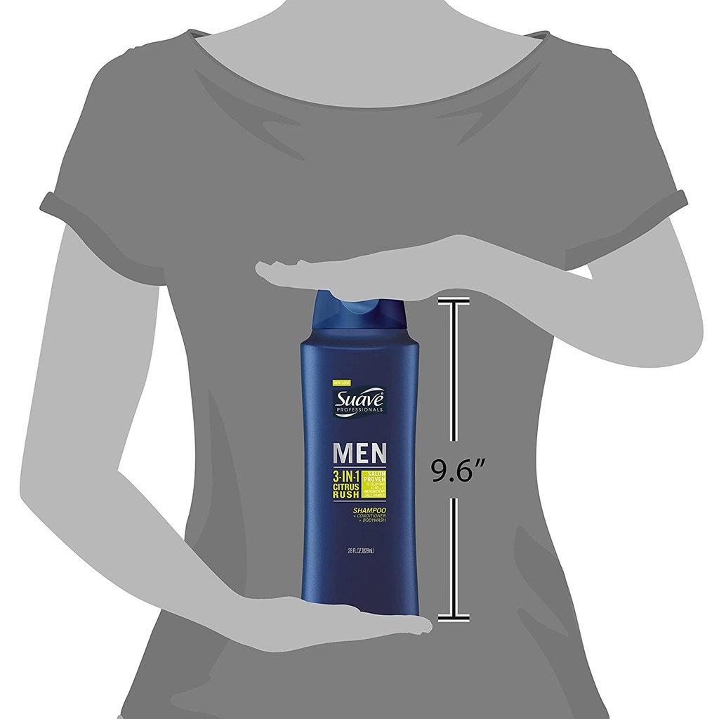 SUAVE MEN Dầu Gội Xả Tắm Nam Citrus Rush 3-in-1 Shampoo, Conditioner, Body Wash hương chanh 828ML