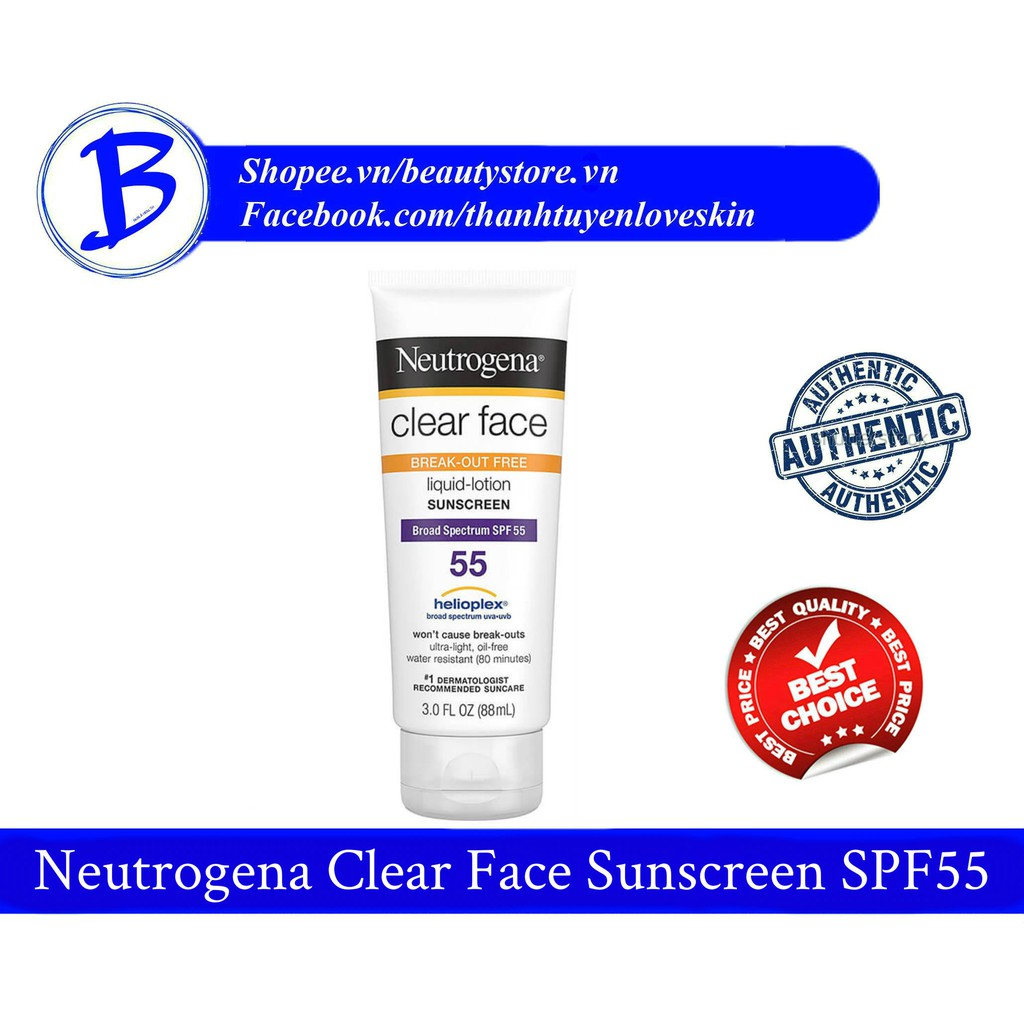 [AUTH] Kem chống nắng Neutrogena Clear Face Liquid-lotion Sunscreen SPF 55+++ 88ml