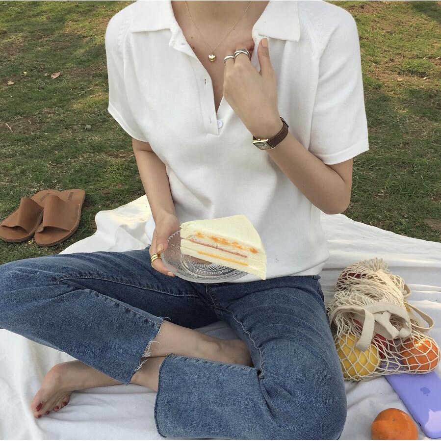 Áo Polo Ngắn Tay Trơn Màu Xinh Xắn Dành Cho Nữ 42222