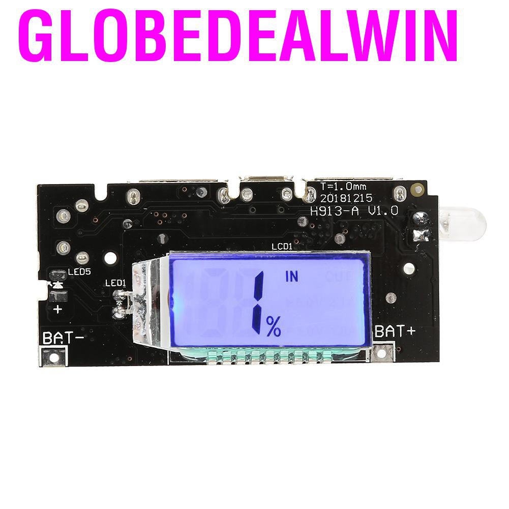 Globedealwin Dual USB 5V 1A/2.1A LCD Power Bank 18650 Lithium Battery Charger DIY Module