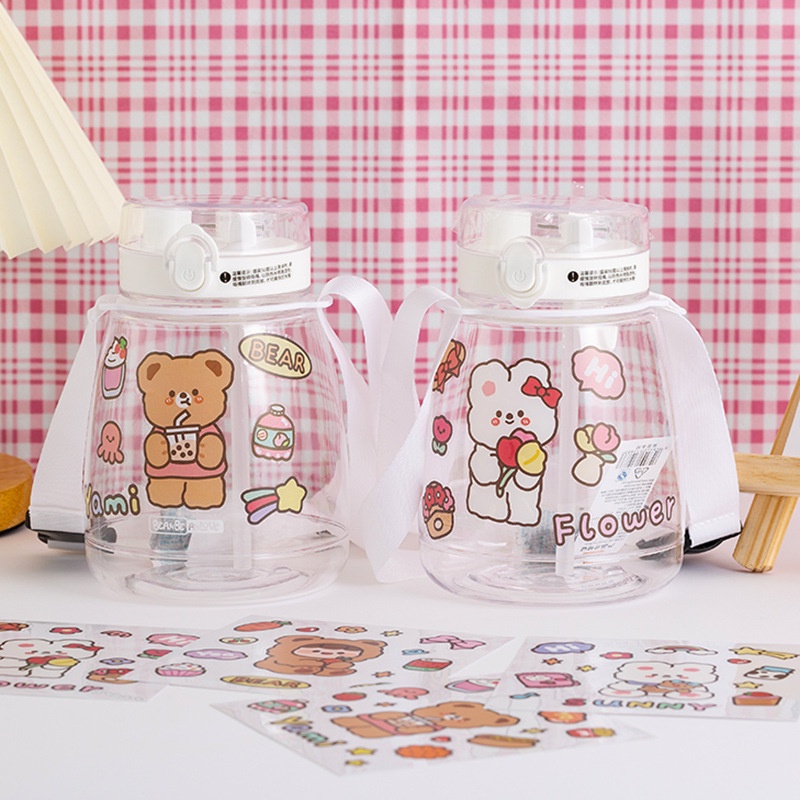 Miếng Dán Hình Trang Trí Cốc Nước Họa Tiết Chú Gấu / Thỏ Dễ Thương