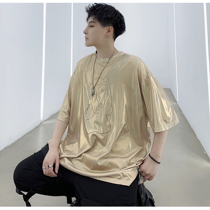 Áo Thun Tay Ngắn Cổ Tròn Đính Kim Sa Phản Quang Phong Cách Hàn Quốc Thời Trang Mùa Hè Cho Nam Giới 5 Màu Lựa Chọn