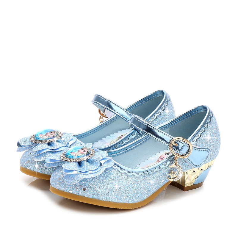 Giày Công Chúa Elsa Cao Gót Kiểu Bít Mũi Cho Bé Gái 2-10 Tuổi Màu Xanh, Hồng, Bạc