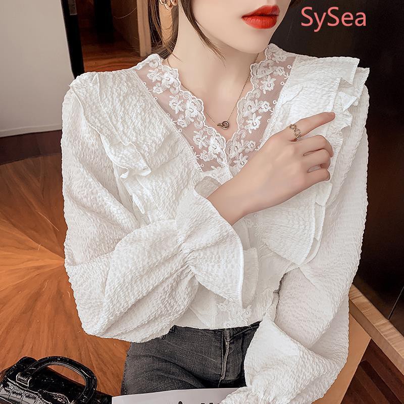 Áo voan tay phồng phối ren hoa thanh lịch hợp thời trang cho nữ | BigBuy360 - bigbuy360.vn