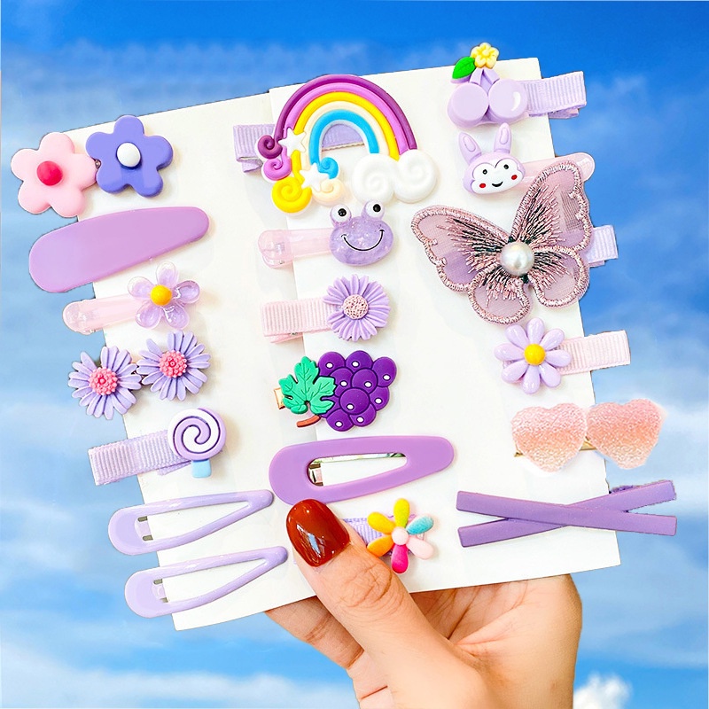 Set 14 Kẹp Tóc Hình Trái Cây / Hoa / Bướm / Trái Cây / Cầu Vồng Bằng Nhựa Resin Thời Trang Cho Nữ