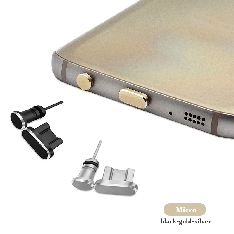 Phone Accessory Alloy Lightning Type C Micro USB Charging Port + 3.5mm Earphone Port Dust Plug For iPhone Android