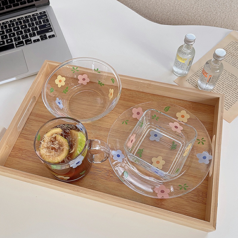 Cốc Ly Thủy Tinh In Hình Hoa Blue Flowers