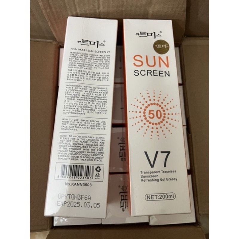 [Mua 3 tặng 1] xịt chống nắng Sun Screen V7 Hàn Quốc xịt lên tone trắng da, ko bết dính, k trôi, cam kết chính hãng