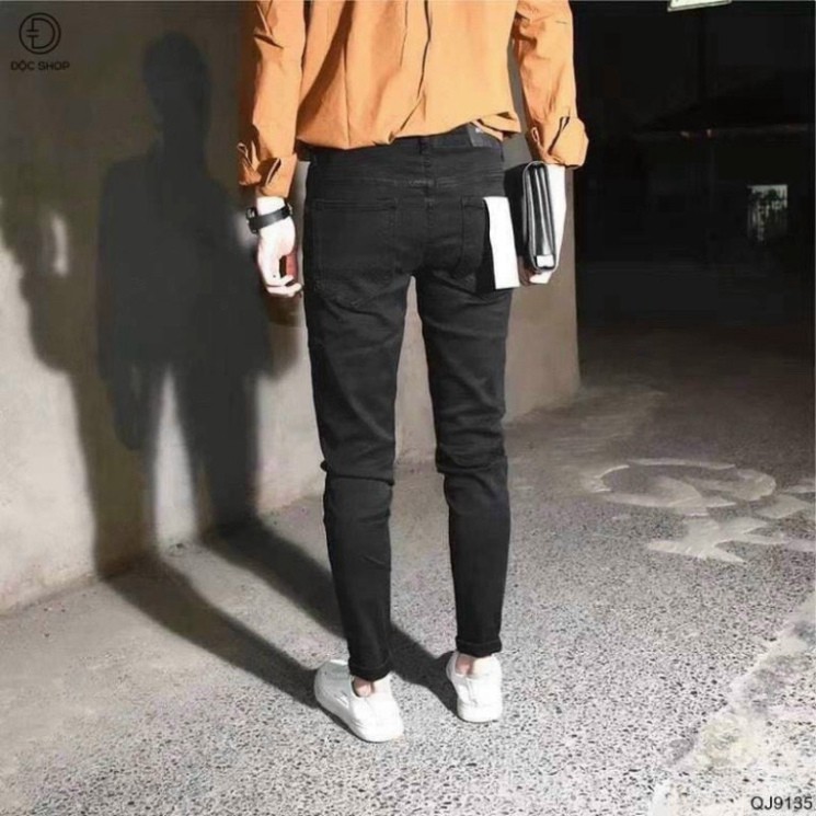 [ TOP BÁN CHẠY ] Quần Jean Nam, Quần Bò Đen Trơn Rách Gối Trẻ Trung VNXK _ Co Dãn, Không Phai Không Xù | BigBuy360 - bigbuy360.vn