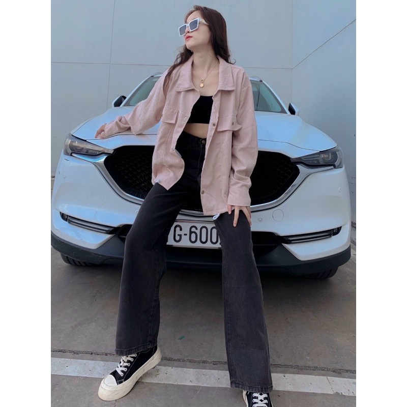 Áo khoác kaki nhung gân dáng sơmi unisex ulzang nam nữ