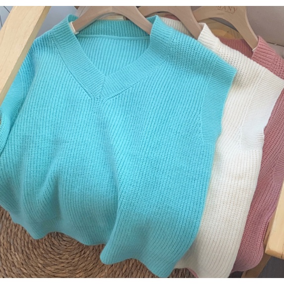 Áo Sweater không tay cổ chữ v dáng rộng màu sắc đơn giản trẻ trung 3 màu lựa chọn | BigBuy360 - bigbuy360.vn