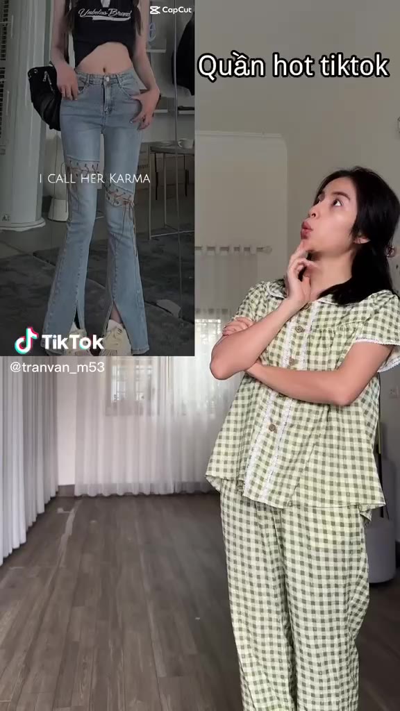 Quần bò jean ống loe màu xanh nhạt cách điệu đan dây đùi xẻ gấu Hàn Quốc độc lạ | BigBuy360 - bigbuy360.vn