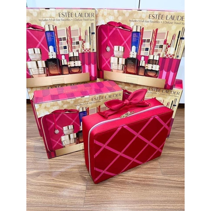 Set dưỡng da và trang điểm Estee Lauder - Mỹ ( Gồm 9 món fullsize + tặng kèm 3 món mini size + vali đỏ)