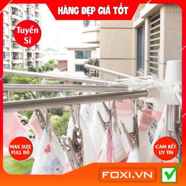 Cây phơi đồ đa năng INOX cao cấp-3 tầng-2 tầng móc kẹp-1 tầng thanh phơi-móc kẹp xoay 360 độ