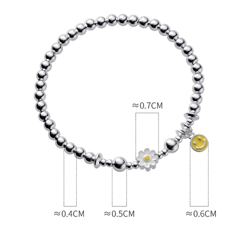 Lắc Tay Bạc Nữ Hoa Cúc Mặt Cười Dây Bi Bạc Ý S925 Cao Cấp Hoa Cúc, Lắc Tay Nữ Dây Bi Hoa Cúc 100% Bạc 925