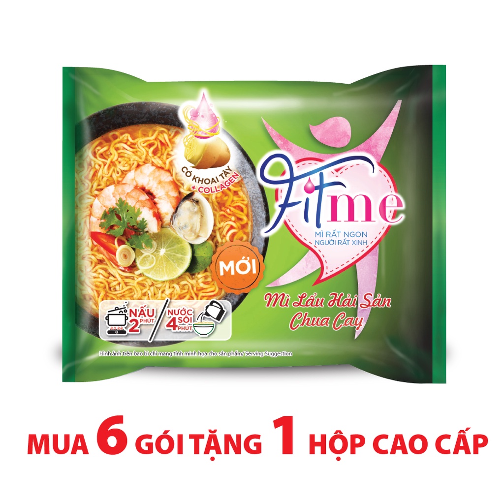 Thùng 36 Gói Mì Lẩu Hải Sản Chua Cay Fitme Có Bổ Sung Collagen 80g/gói