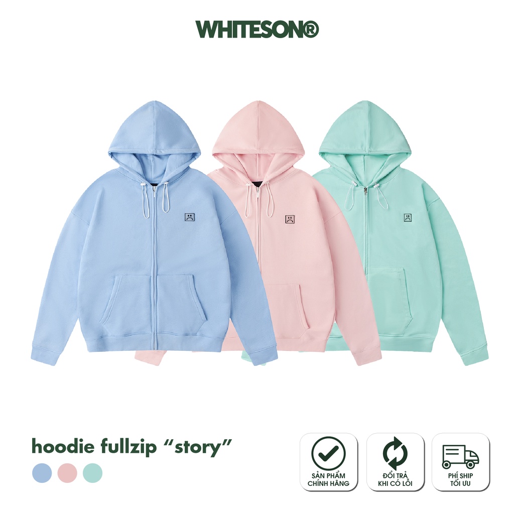 ÁO HOODIE FULLZIP &quot;STORY&quot; MACARON AQUA BAMBOO