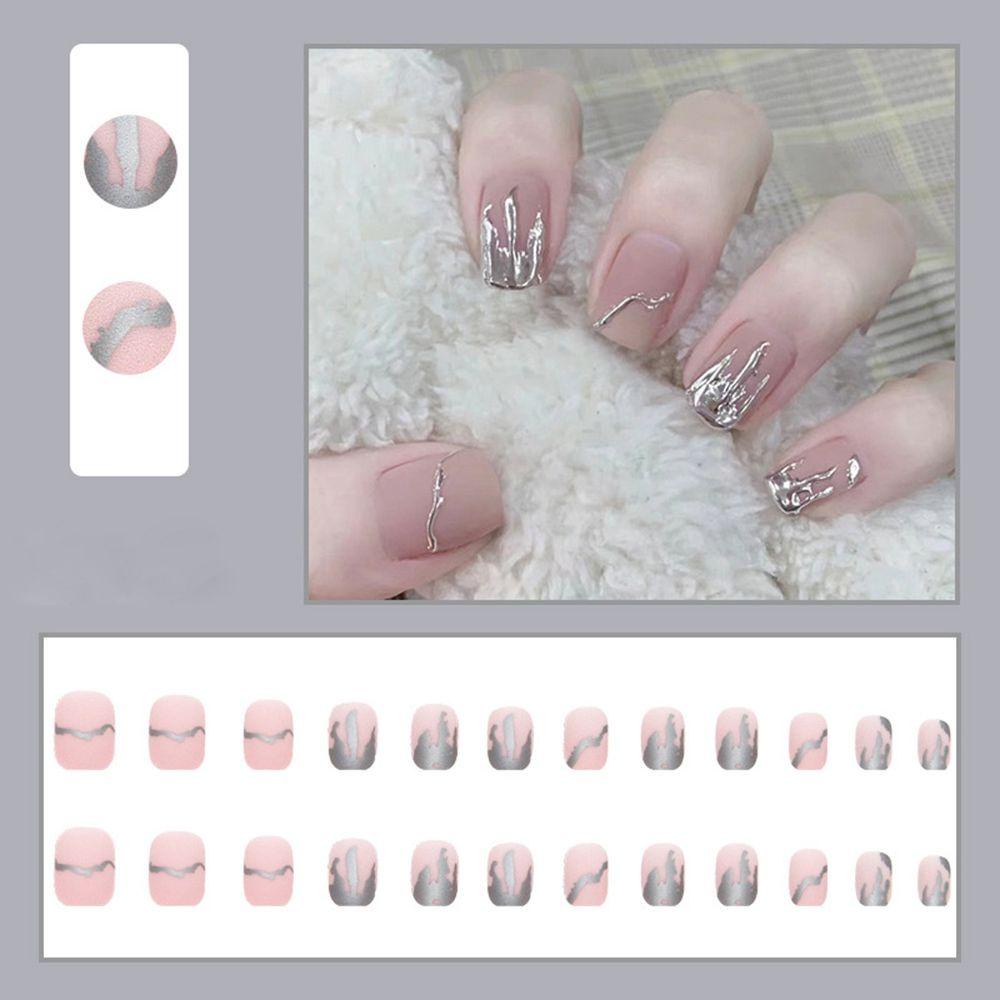 MIHAN1 Hộp 24 Móng Tay Giả Đầu Tròn / Vuông Đính Kim Sa Lấp Lánh