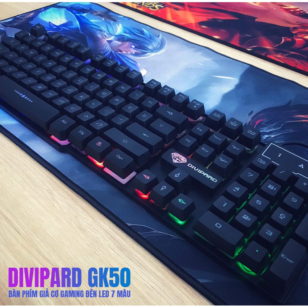 [FREESHIP] Bàn Phím Giả Cơ Gaming, bàn phím game thủ giá rẻ DIVIPARD GK50, phụ kiện máy tính DIVIPARD GK50 đèn Led 7 Màu