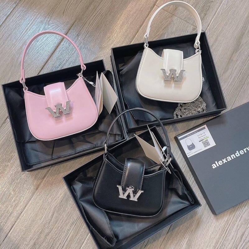 Túi Wang W dáng bầu kẹp nách da trơn mịn size mini và size 21 hàng xuất