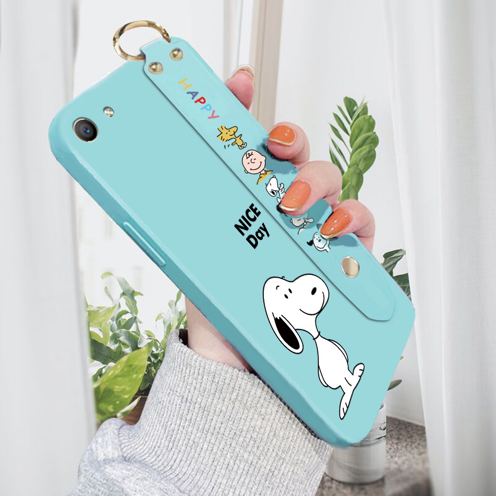 Ốp điện thoại silicon góc vuông chống sốc in hình Snoopy dễ thương có giá đỡ cho OPPO F1S A59 A59S