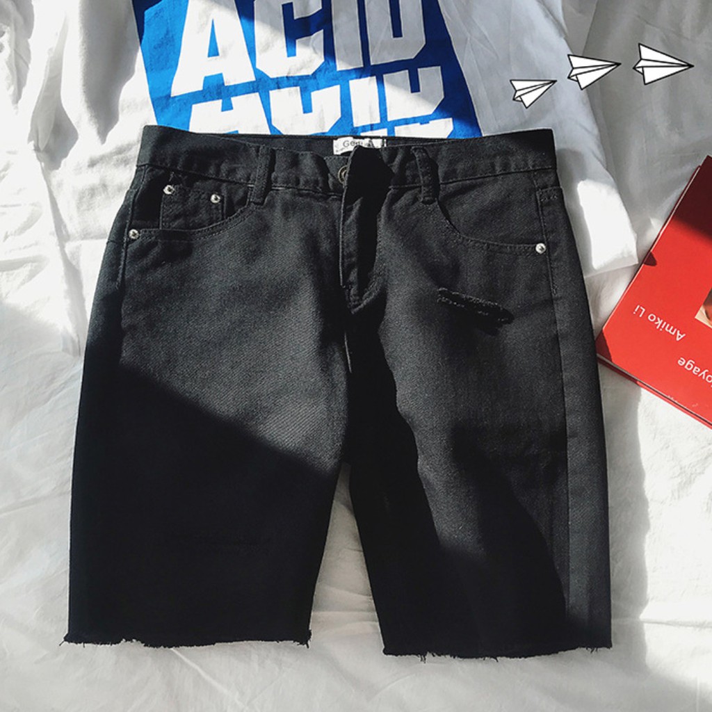 [   Freeship Extra   ]  Quần Short Jean Rách, Quần Đùi Jean Rách Gối Nam Đen Phong Cách Hàn Quốc Hè 2020 | BigBuy360 - bigbuy360.vn