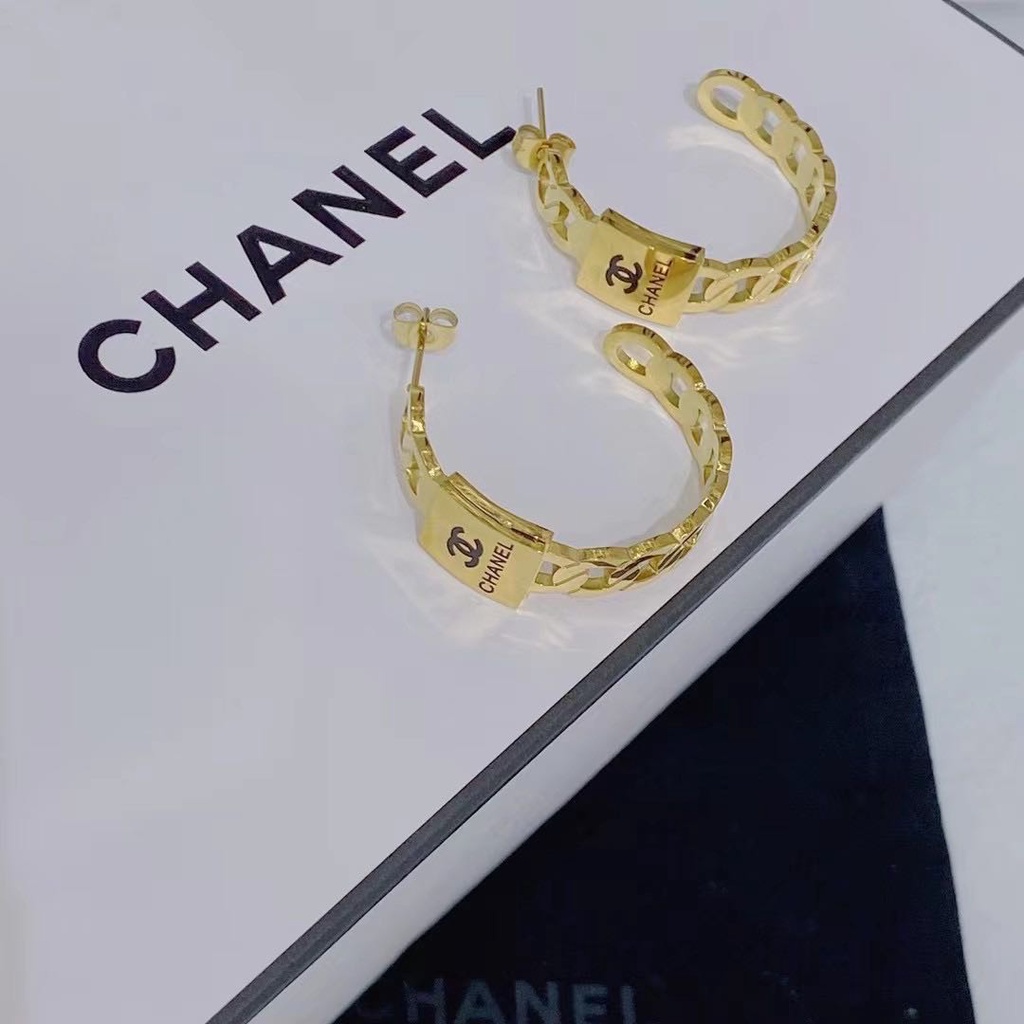 Bông Tai Chữ C Đôi Bằng Thép Không Gỉ Thời Trang Cá Tính Cho Nữ