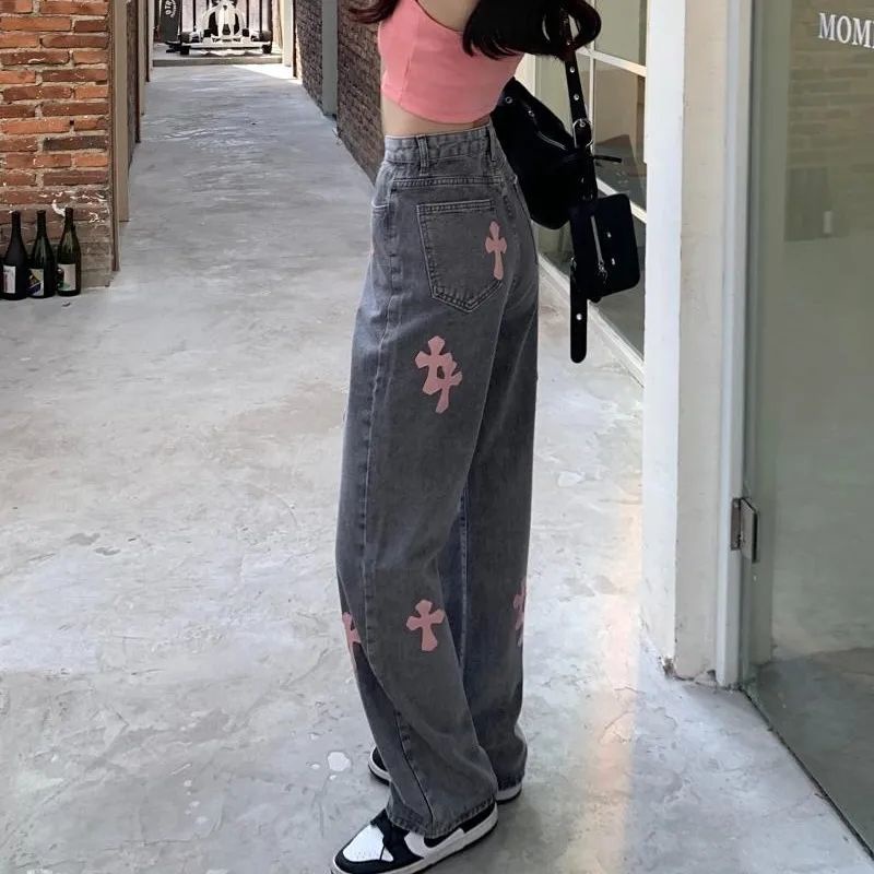 Quần Jean Dài Ống Đứng Lưng Cao Đan Dây Chéo Phong Cách Retro Mỹ Thời Trang Mùa Hè Cho Nữ