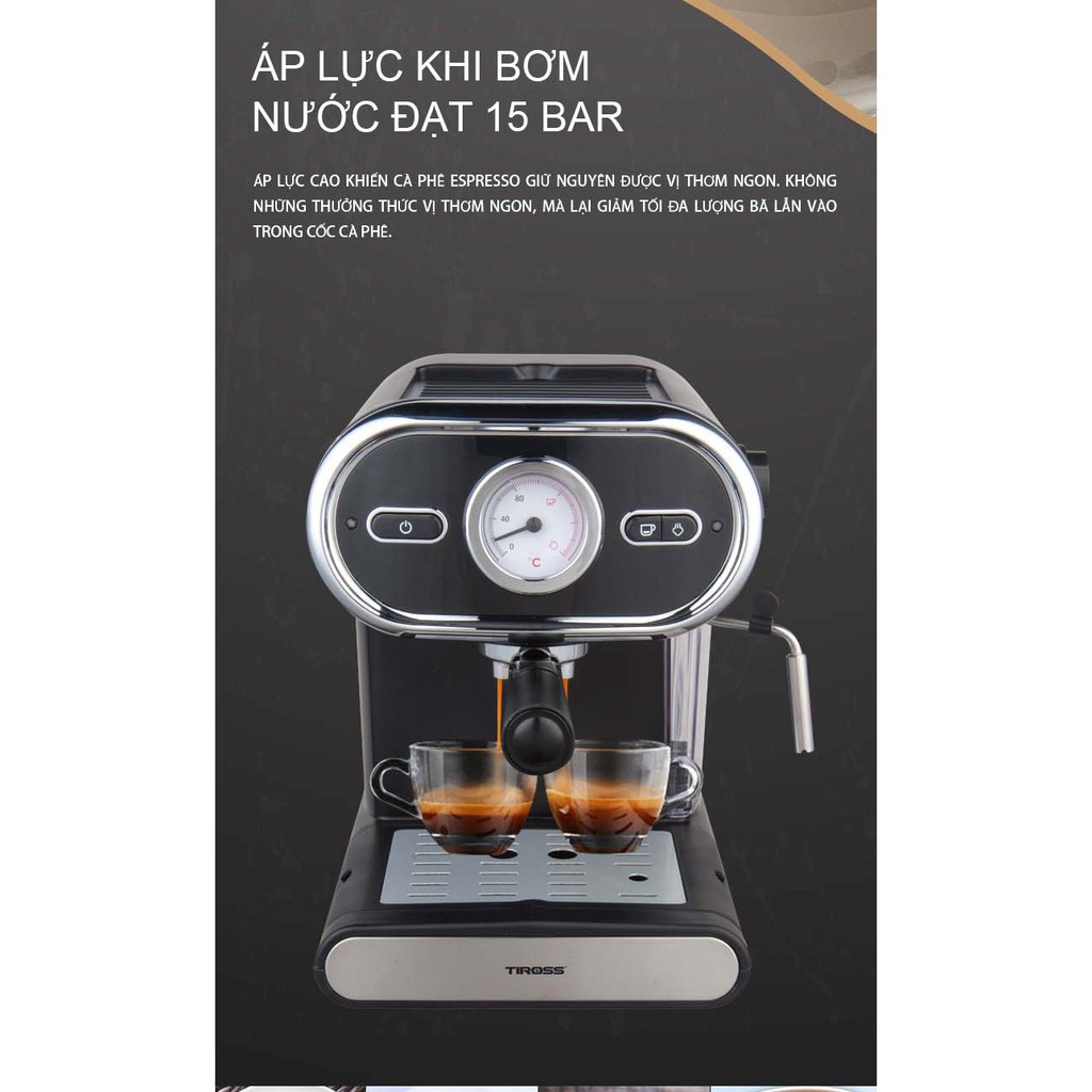 Máy pha cà phê Espresso 15 bar Tiross TS6211 tặng máy xay TS530