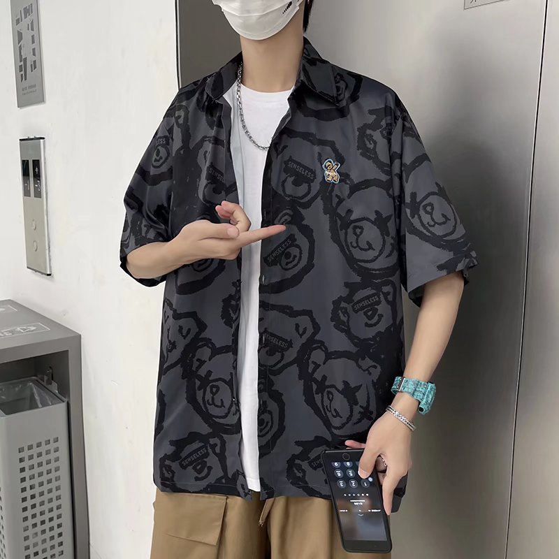 High Quality Summer Korean Fashion Summer Short Sleeve Shirt Cartoon Printed Cartoon Pattern For Men High Quality For Men 2022