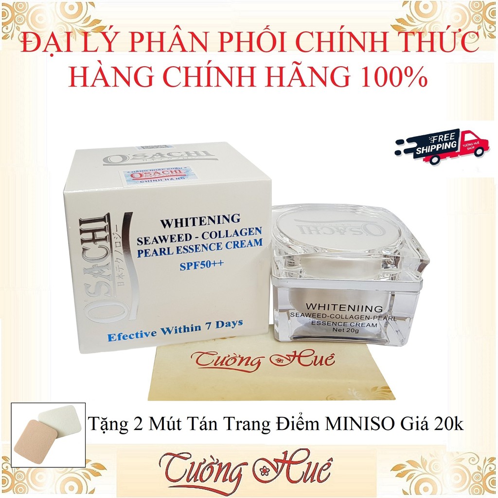 Kem Dưỡng Trắng Da Osachi Tinh Chất Ngọc Trai &amp; Rong Biển &amp; Collagen - 20g ( Tặng 2 Mút Tán trang Điểm )