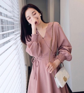 Đầm midi caro form dài đan dây eo (kèm hình thật)