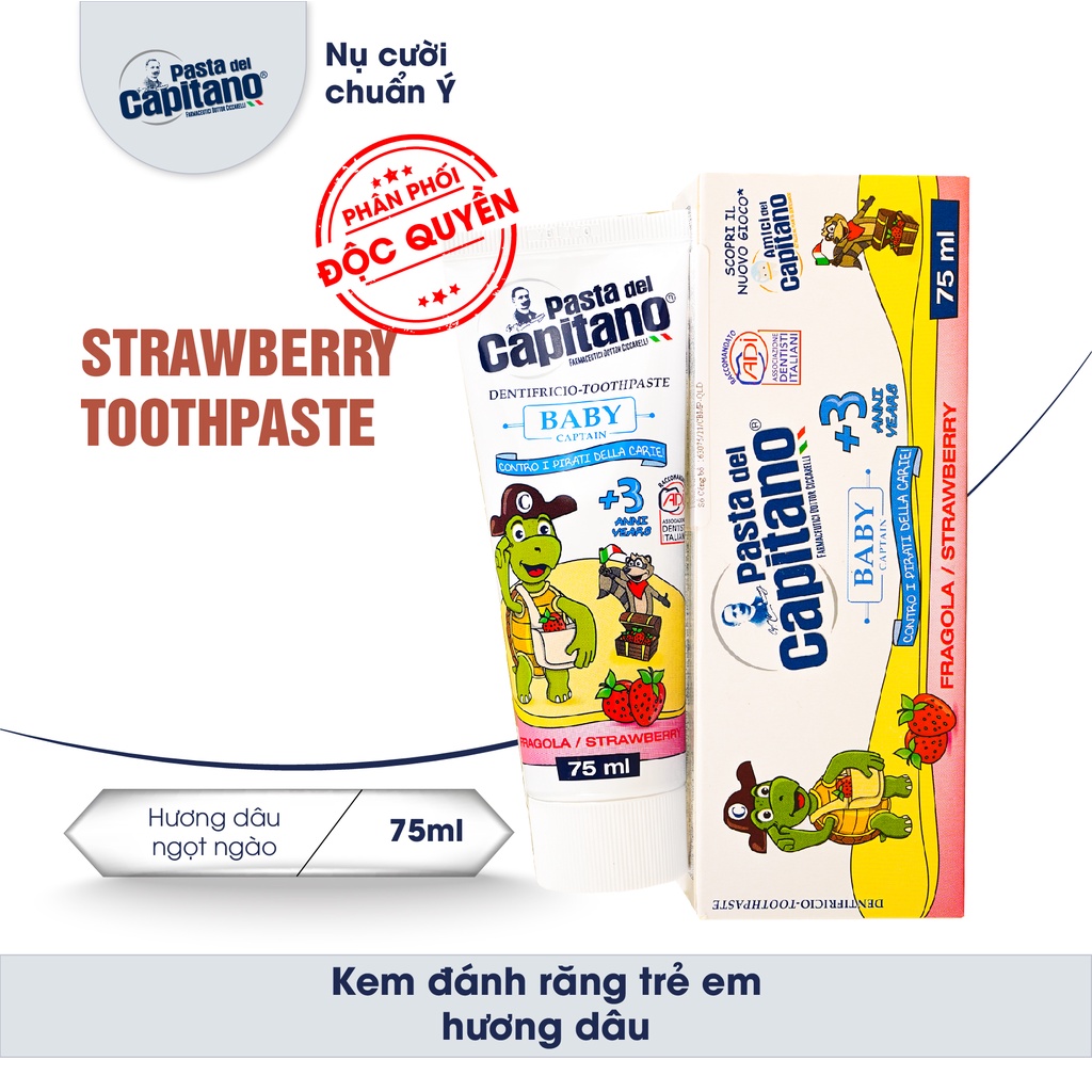 Kem đánh răng cho trẻ em bảo vệ nướu răng chắc khoẻ hương dâu nhập khẩu Ý Pasta del Capitano Baby Strawberry Toothpaste