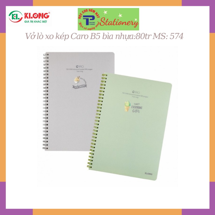 Vở lò xo kép Caro Klong B5 bìa nhựa - 200 trang; MS: 576