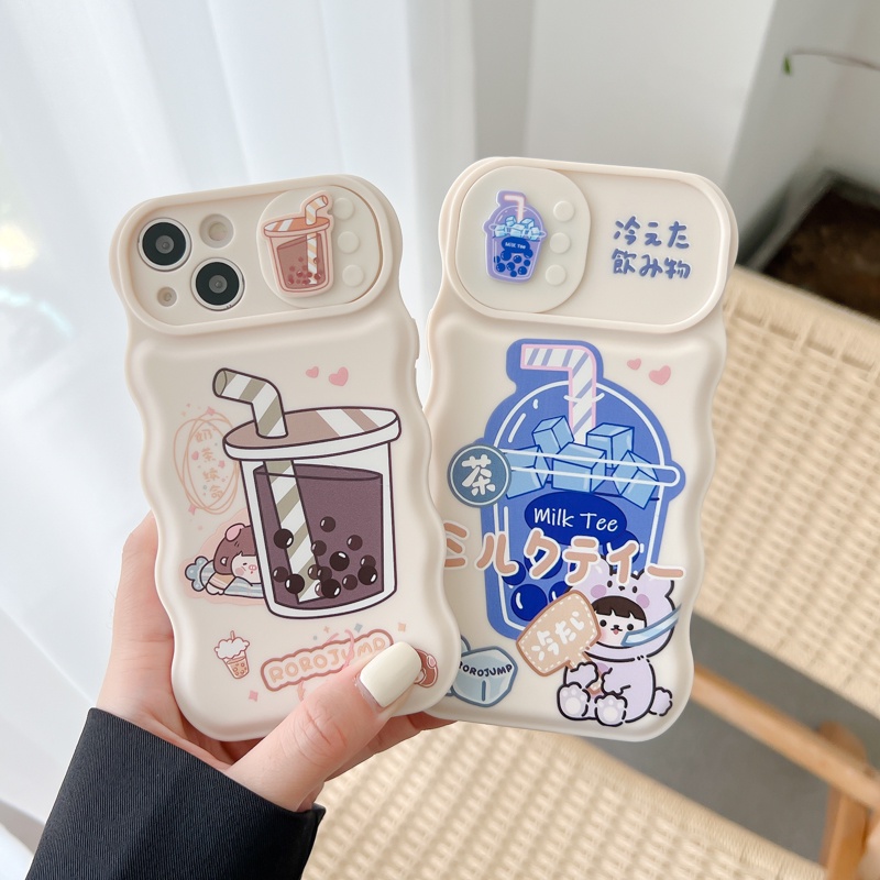 Ốp Điện Thoại Ba Chiều Họa Tiết Trà Sữa Cho 12 13 11 PRO MAX XR 11 12 PRO X XS MAX