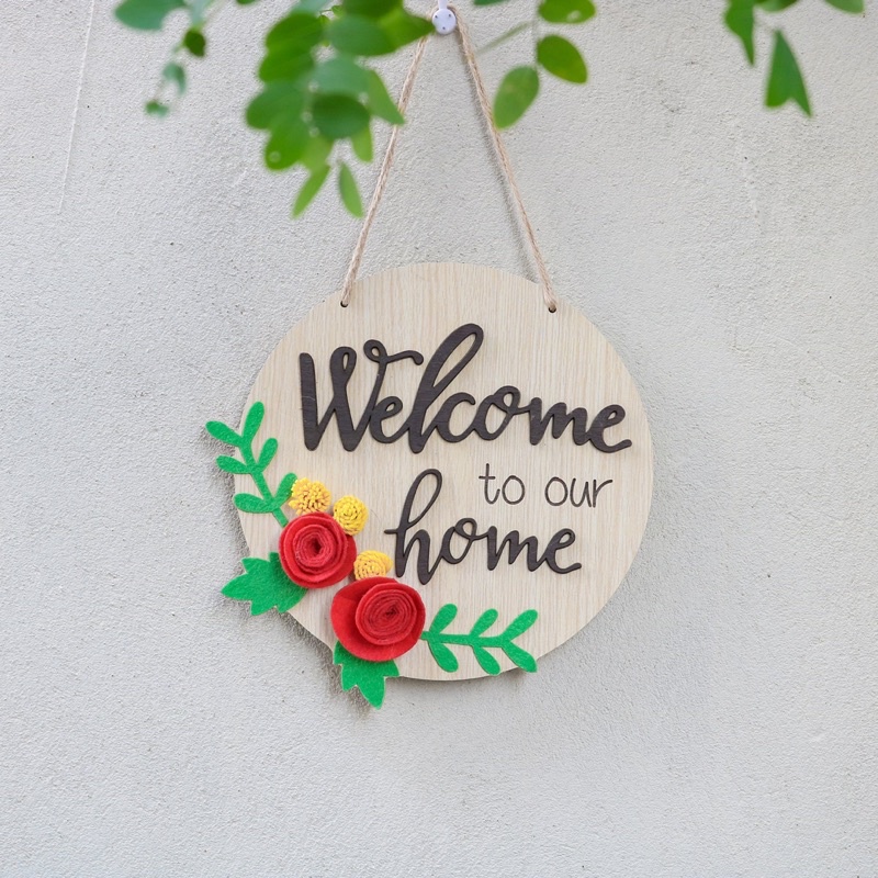 Bảng Gỗ Trang Trí Welcome To Our Home Tròn
