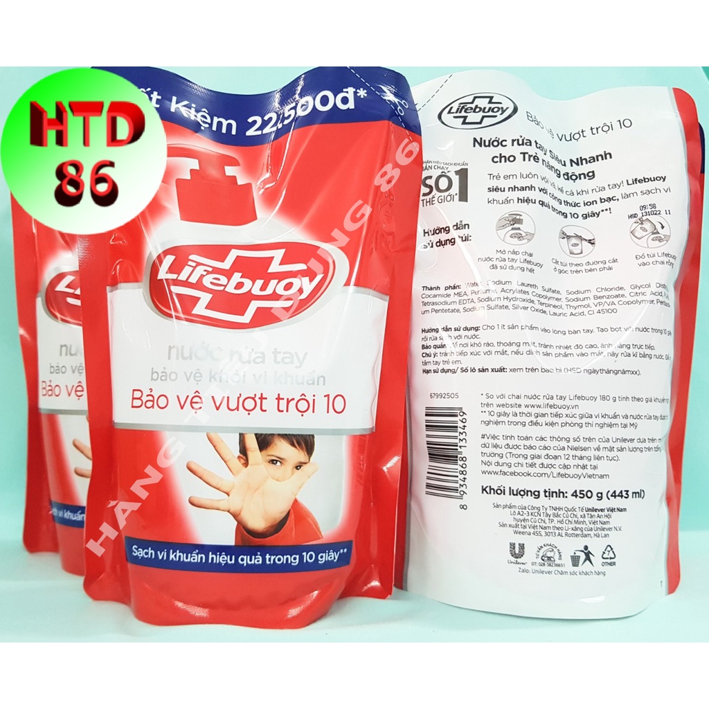 (Hỏa tốc) Nước rửa tay lifebuoy túi 450g