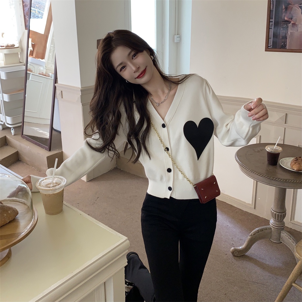 Xiaozhainv Áo Khoác Cardigan Dệt Kim Tay Dài In Hình Trái Tim Thời Trang Hàn Quốc Cho Nữ | BigBuy360 - bigbuy360.vn