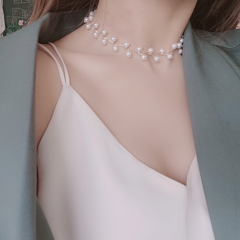 Vòng cổ mặt hình trái tim đính ngọc trai thời trang cho nữ