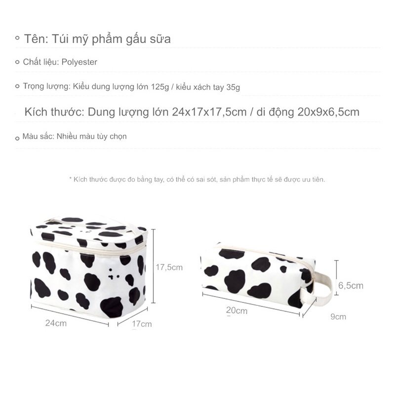 Túi đựng Mỹ phẩm chống thấm nước hoạ tiết Bò Sữa