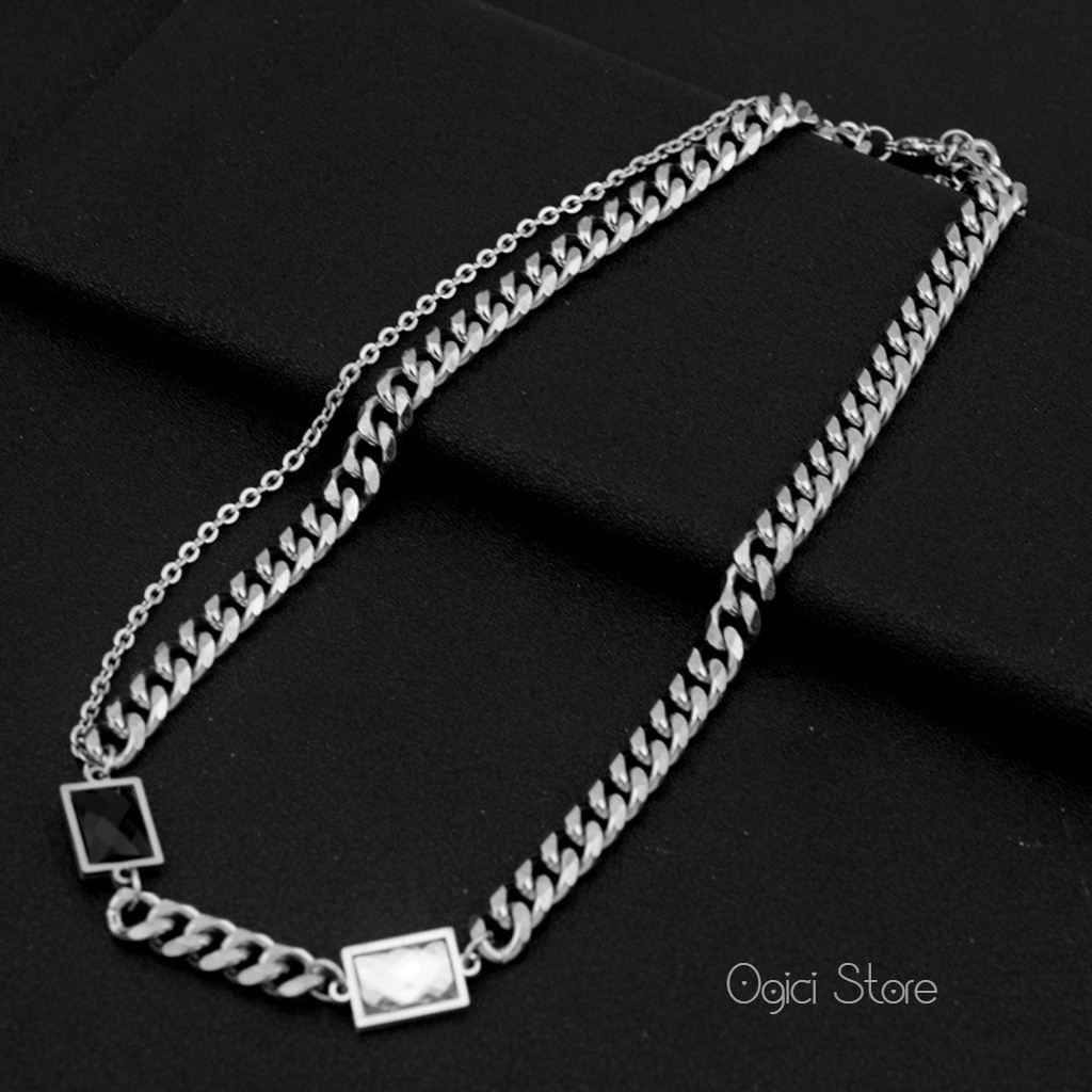 Dây chuyền nam titan không gỉ thời trang, Vòng cổ nam dây xích điểm nhấn viên đá 2 màu độc đáo, Cá tính, Unisex